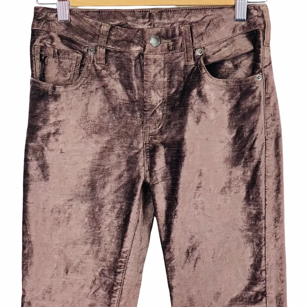 Free People Velvet Metallic Coated Cropped High Rise Disco Flare Jeans 25 Brown - Picture 7 of 13